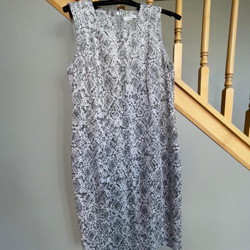 Calvin Klein Faux Suede Snakeskin Print Sleeveless Sheath Dress Size 12